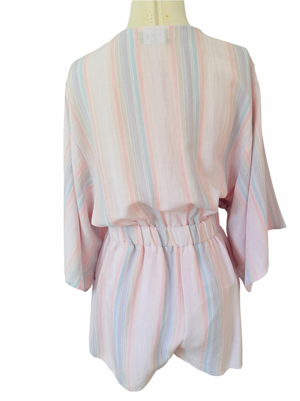 Vici Pastel Pink Striped Tie-Front Romper Sz M - Picture 6 of 8